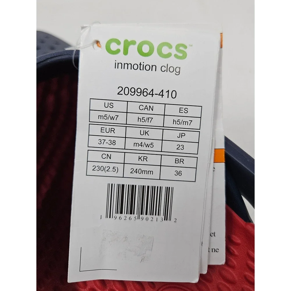 Crocs InMotion Clogs Red/Navy/White, 209964, Men's 5/Women's 7, New w/Blemish